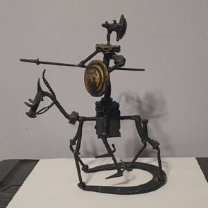 Handcrafted Metal Knight Sculpture in Black and Gold